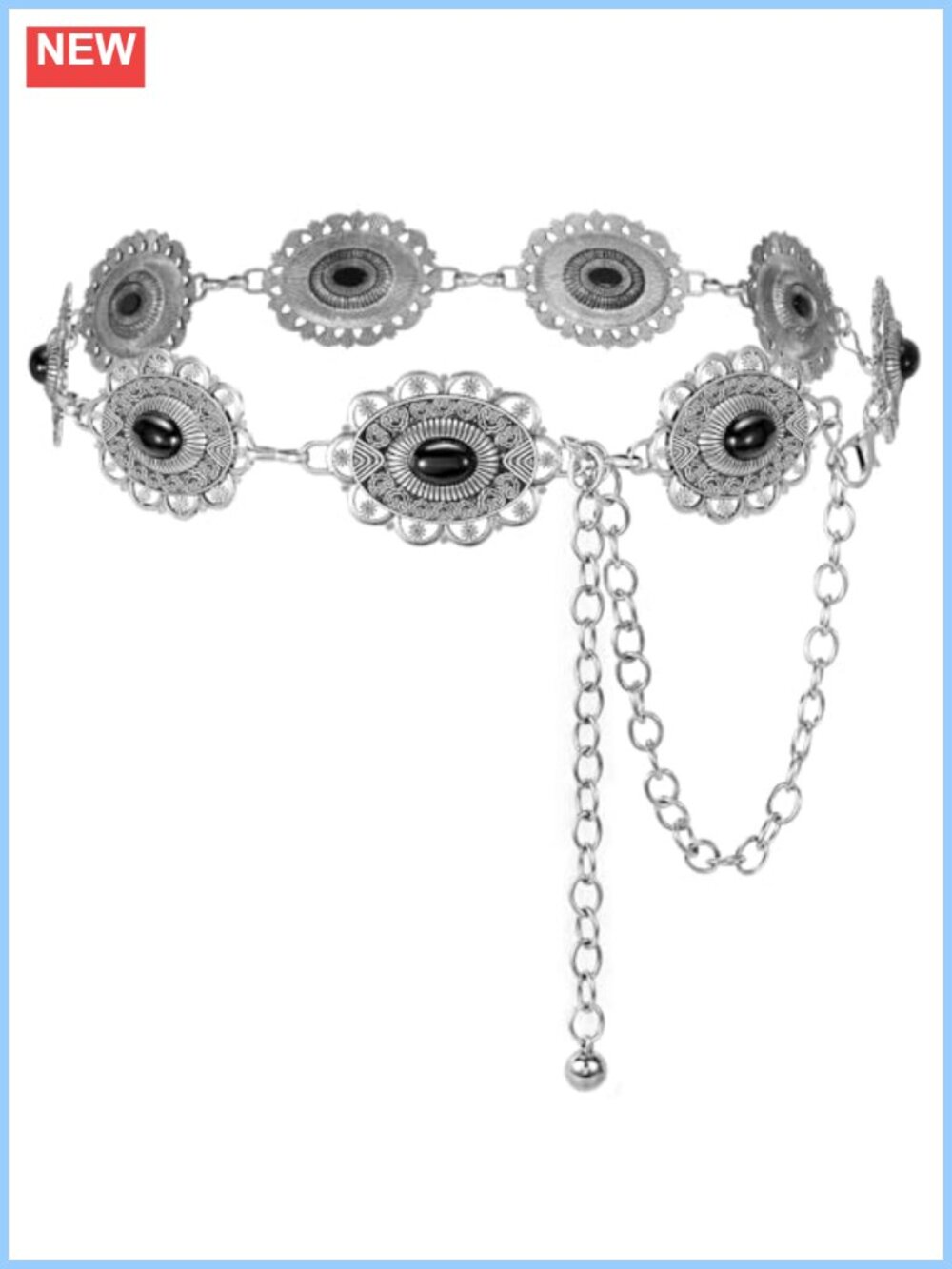 Boho Chain Belt Western Cowgirl Waist Links Adjustable Metal Concho